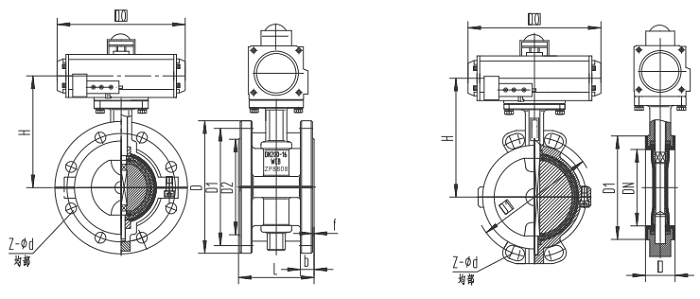 氣動襯氟法蘭蝶閥結構圖