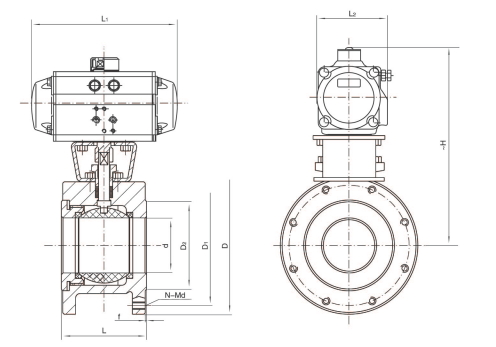 氣動對夾保溫球閥結構圖